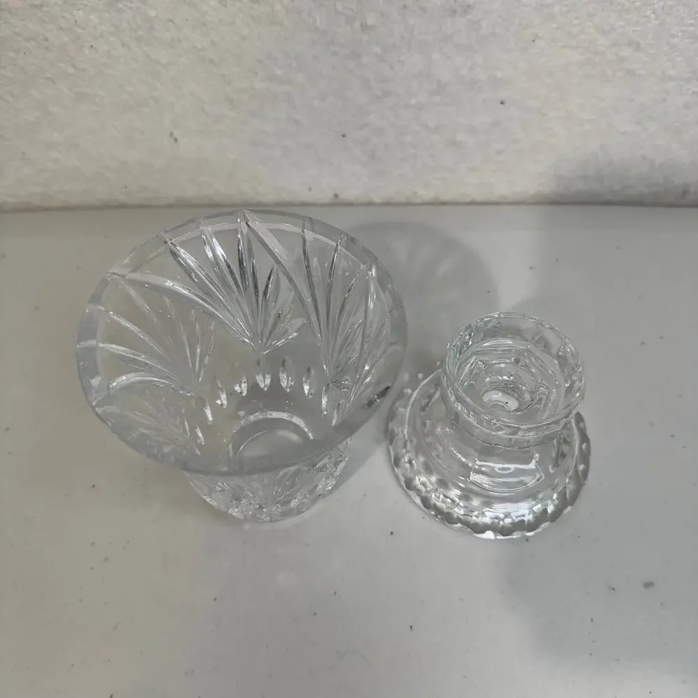 VTG Silhouette Fifth Avenue Lead Crystal Glass Hurricane Candle Holder 2 Piece
